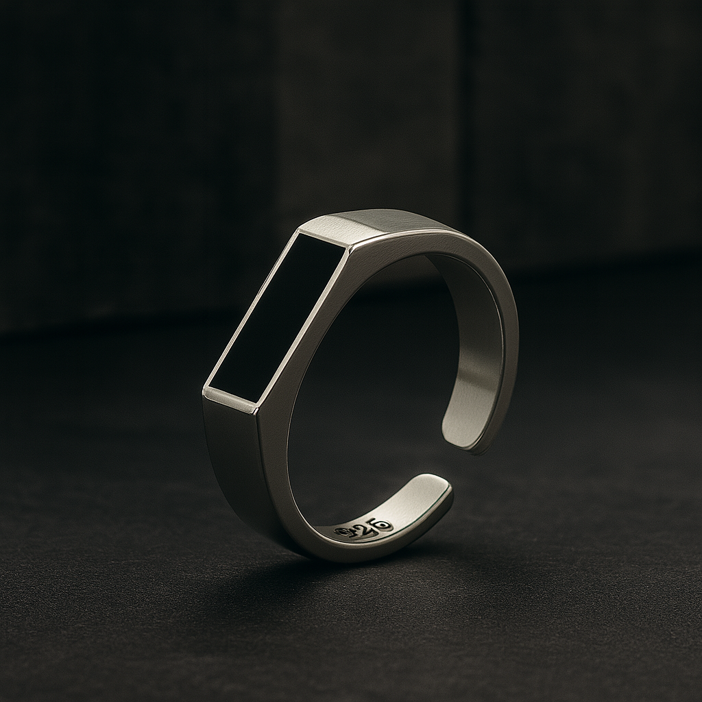 Chic Black Sterling Silver Geometric Unisex Pro-Ring