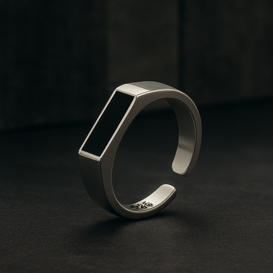 Chic Black Sterling Silver Geometric Unisex Pro-Ring