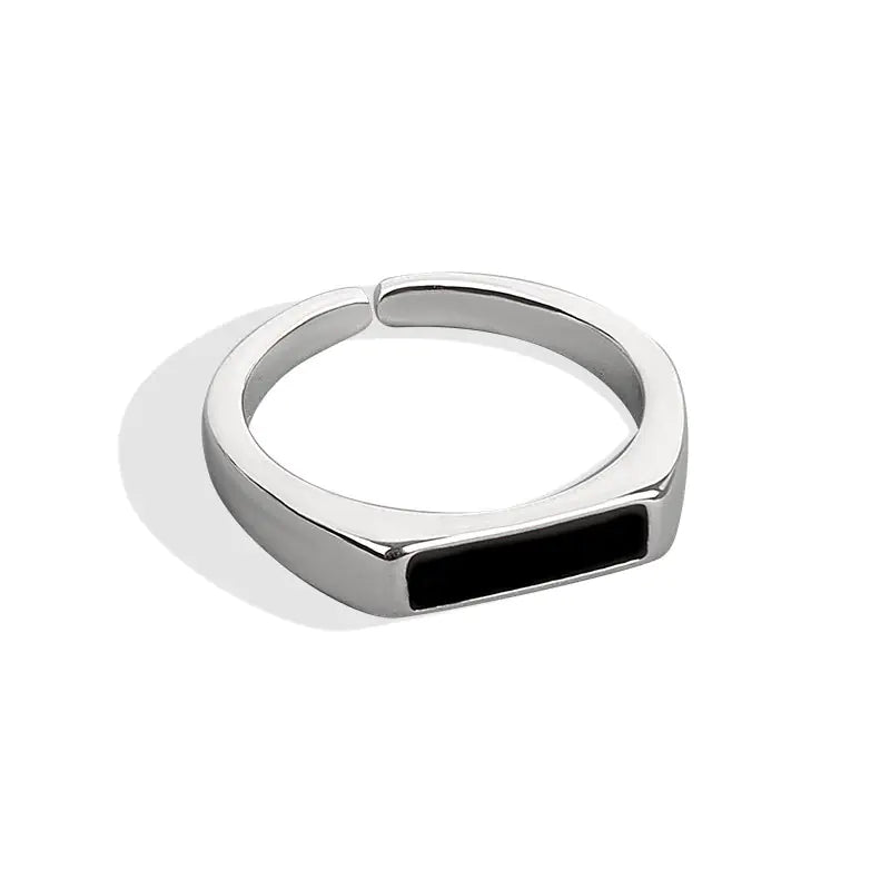 Chic Black Sterling Silver Geometric Unisex Pro-Ring