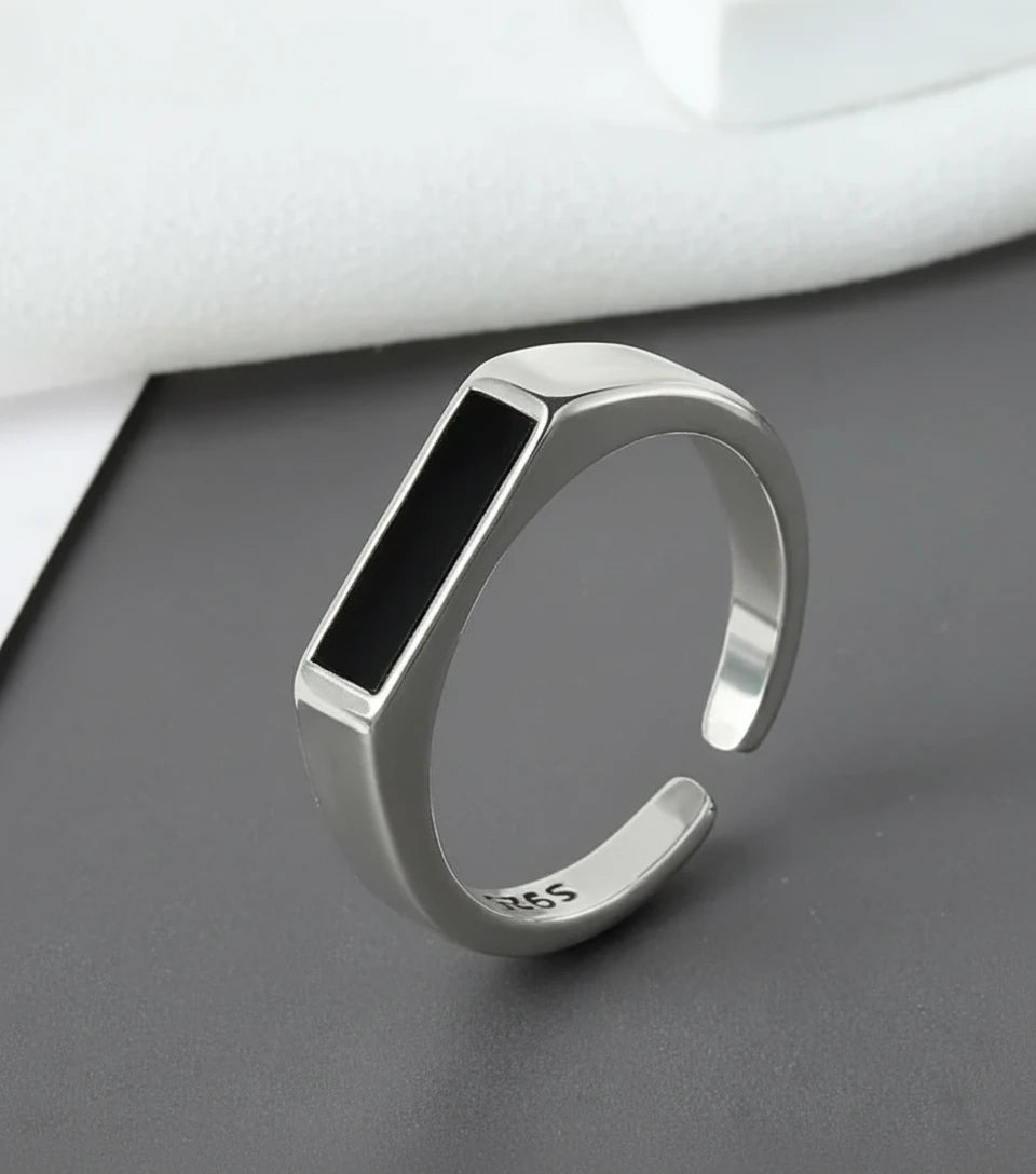 Chic Black Sterling Silver Geometric Unisex Pro-Ring