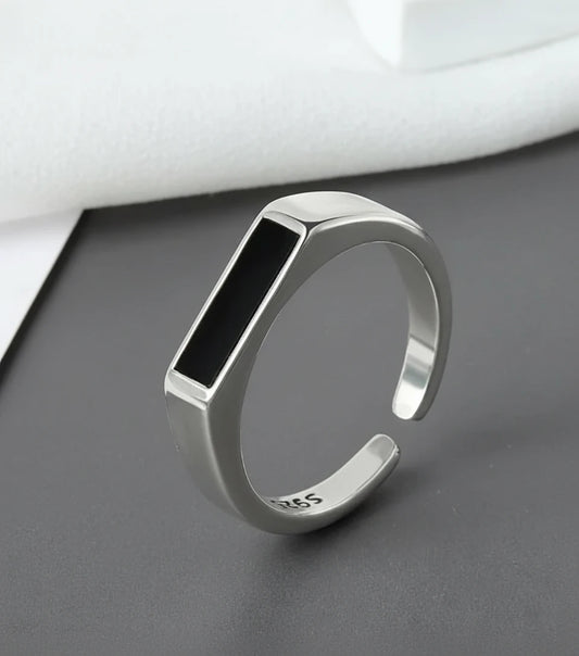 Chic Black Sterling Silver Geometric Unisex Pro-Ring